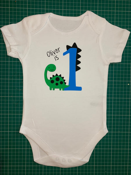 Age 1 Dinosaur Birthday Top or Vest - Blue or Pink