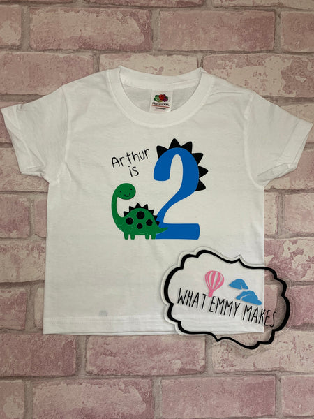Age 1-6 Dinosaur Birthday Top - Blue/Green