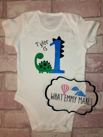 Age 1 Dinosaur Birthday Top or Vest - Blue or Pink