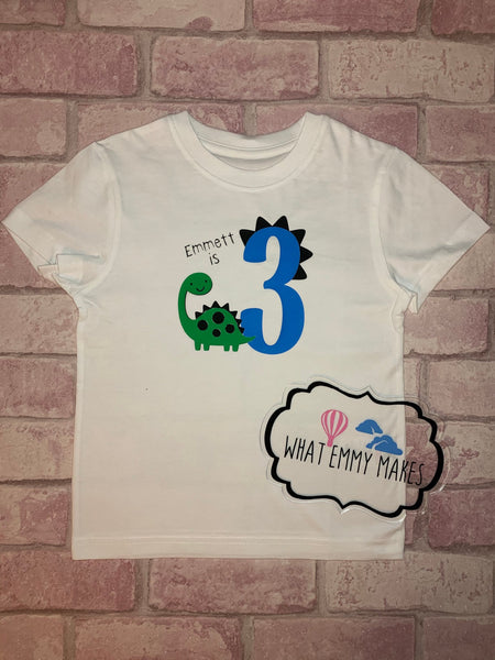 Age 1-6 Dinosaur Birthday Top - Blue/Green