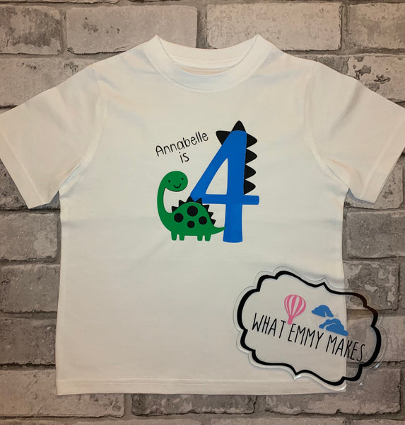 Age 1-6 Dinosaur Birthday Top - Blue/Green
