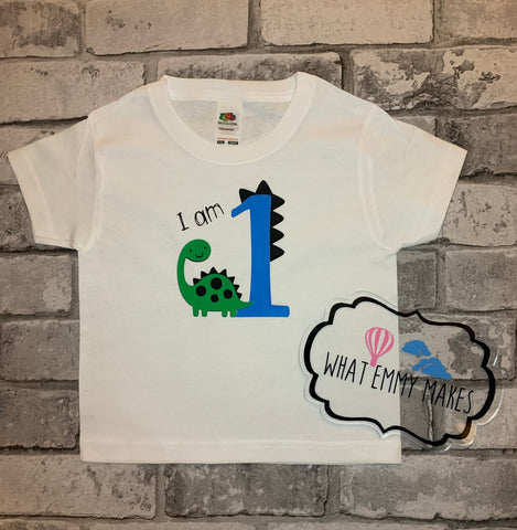 Age 1-6 Dinosaur Birthday Top - Blue/Green